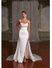 Ivory Satin Glitter Tulle Slit Minimalist Wedding Dress